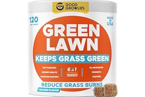 GOODGROWLIES Grass Burn Spot Chews for Dogs - Pee Lawn Spot Saver - Natural Urine Neutralizer for Grass Burn Spots - Dog Pee Lawn Repair - w DL-Methionine - 120 Ct