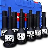 Aiourx 1/2" Drive Master Impact Hex Bit Socket Set, Metric 5mm - 19mm, 10 Pieces Impact Allen Bit Socket Set, Cr-Mo Steel, He