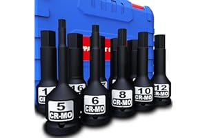 Aiourx 1/2" Drive Master Impact Hex Bit Socket Set, Metric 5mm - 19mm, 10 Pieces Impact Allen Bit Socket Set, Cr-Mo Steel, He