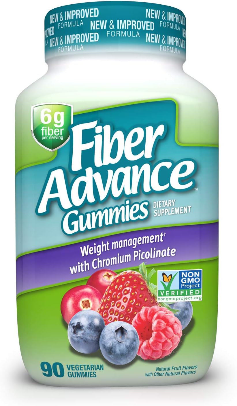 FiberAdvance Weight Management Gummies: Plant Based Fiber for Digestive Health and Chromium Picolinate for Weight Management Support, 90ct (30 Day Supply)
