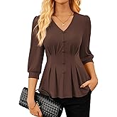 GRACE KARIN Women Business Casual Tops, 2026 Spring Trendy Dressy Blouses, 3/4 Sleeve Peplum Work Shirts V Neck Office Outfit