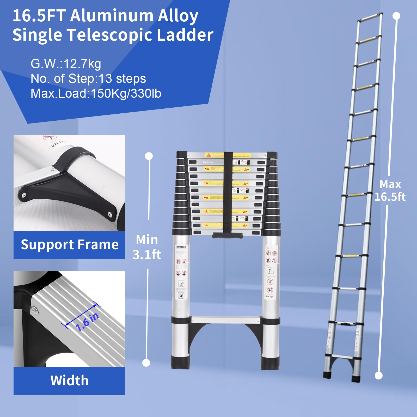 Mua JADDUO Aluminum Telescoping Ladder - 16.5 FT Extension Ladder with ...