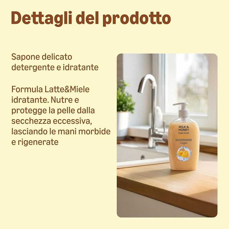 , Sapone per le mani al latte e miele, 4 x 500 ml