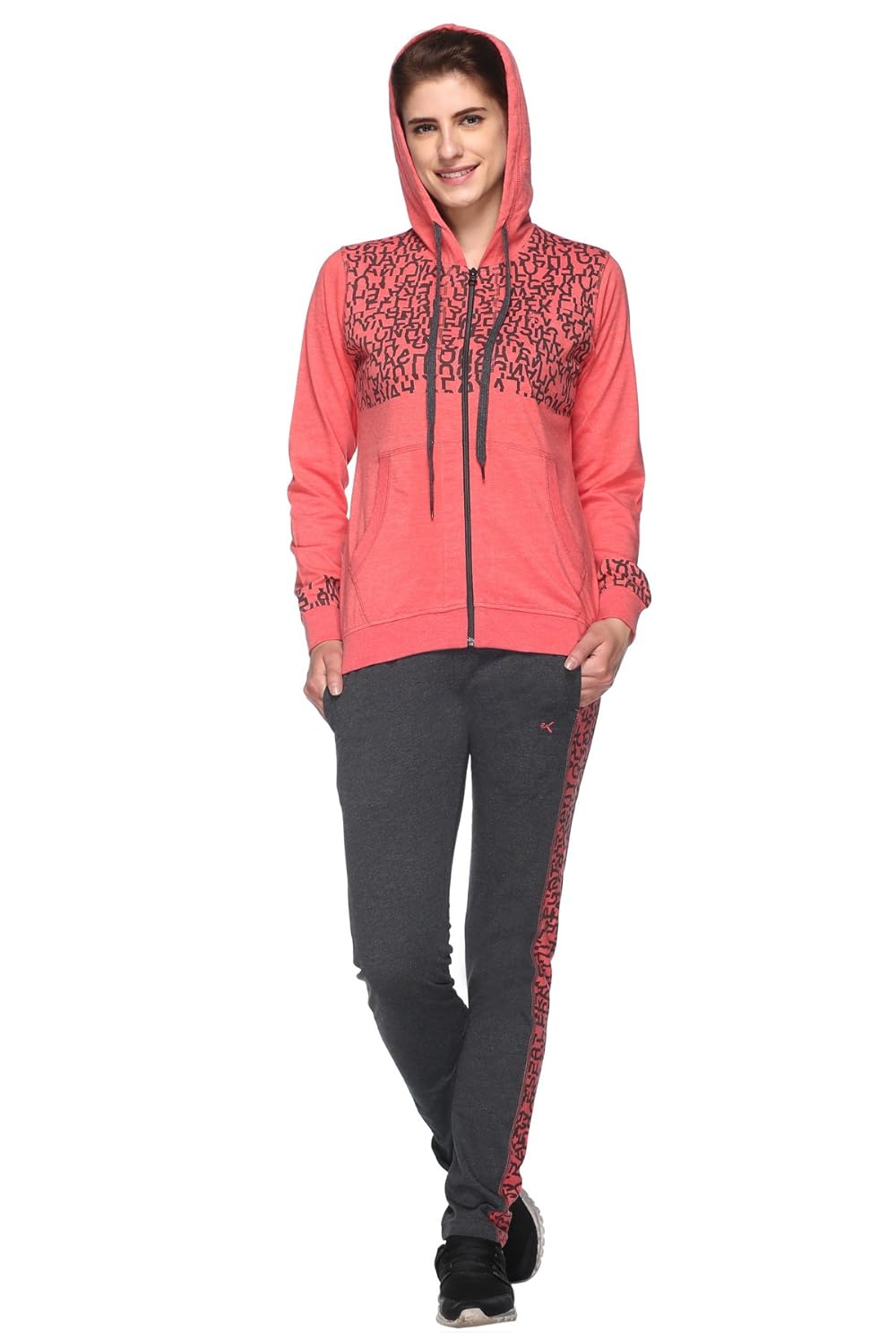 ex10sive women's front zipper cotton blended active wear set with hood