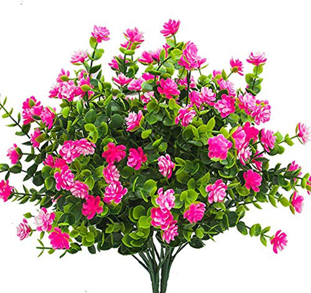 Ruiuzioong Artificial Fake Flowers, 4Pack Outdoor UV Resistant Greenery Shrubs Plants Indoor Outside Hanging Planter Home Garden Décor (Pink)
