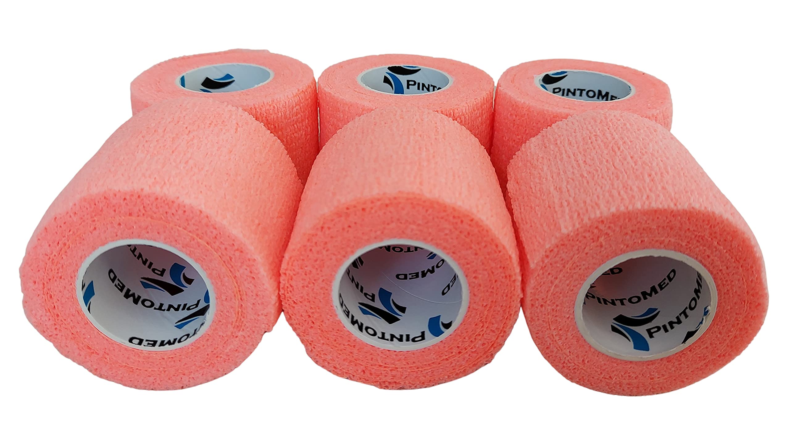 PintoMed – 6 X Orange X 5CM X 4.5M - Cohesive Bandage Stretched, Self-Adhesive Flexible Bandages, First Aid Sports Wrap Bandages Pack Individually for Medical, Sports and Veterinary use.