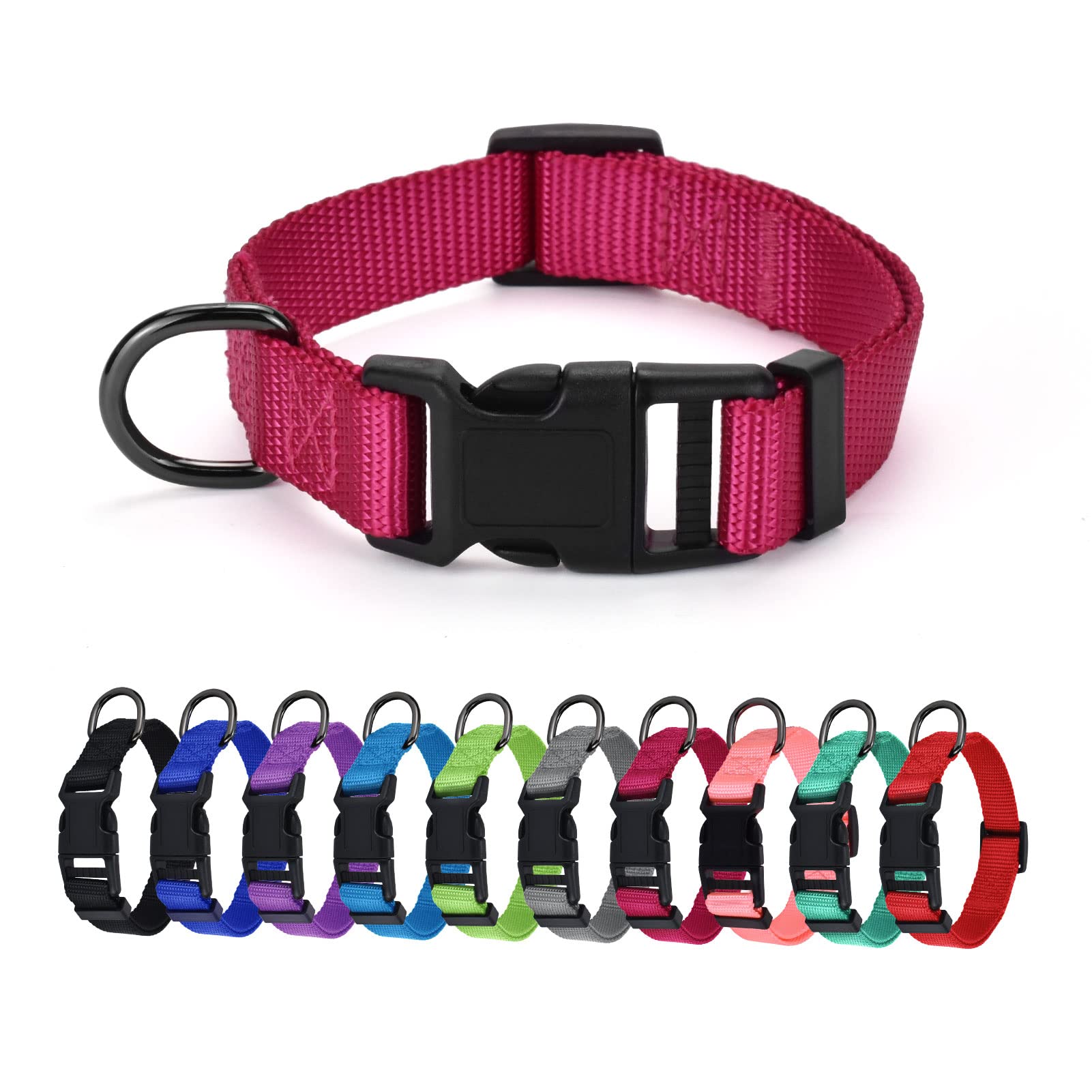 AUDWUD Thick Nylon Collar,Classic Adjustable Dog Collar in Multiple Colors,Suitable for Small,Medium and Large Dogs,4 Sizes