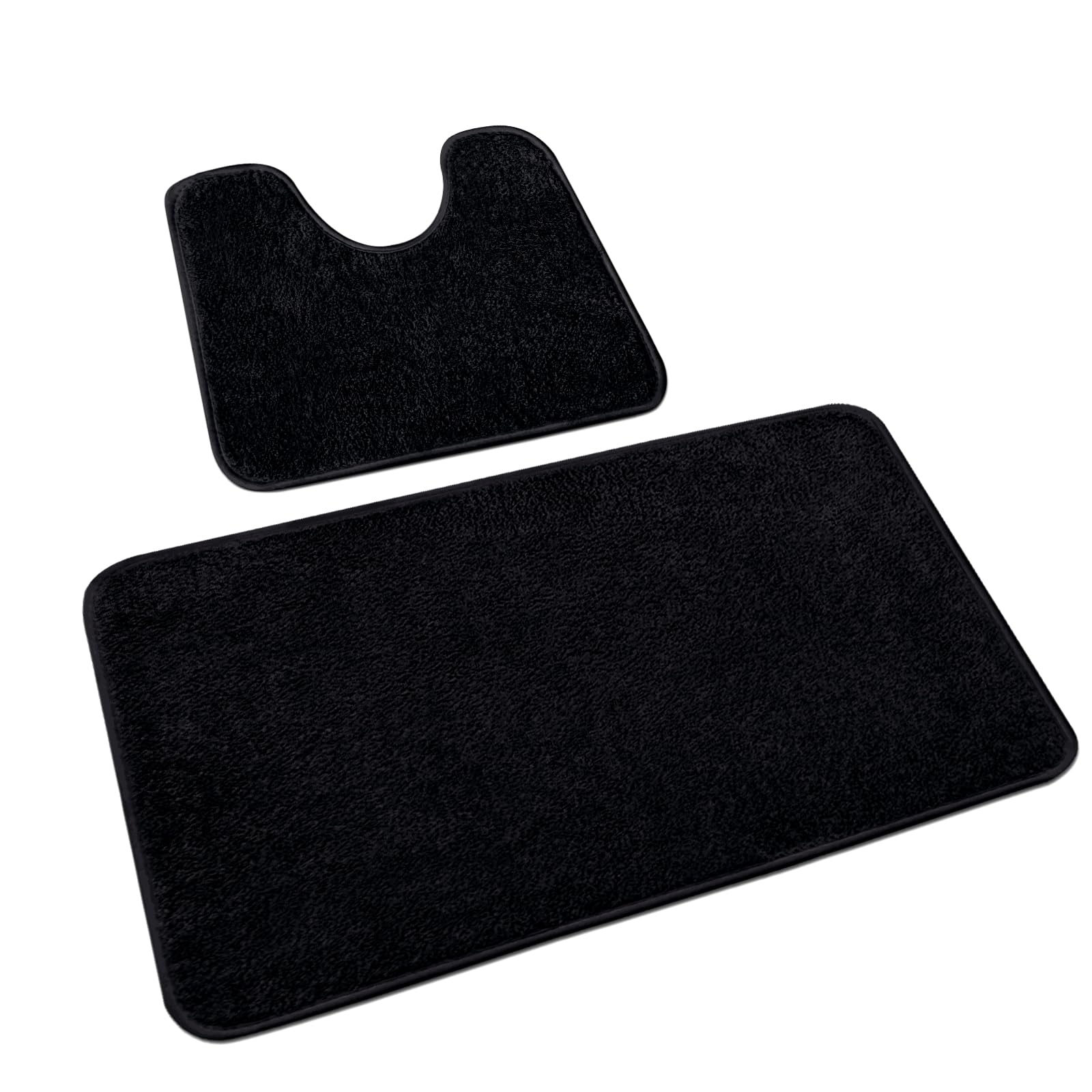 Rururug 2-Piece Bathroom Rug Set, Soft Microfibre Bathroom Mat and Toilet Rug with Cut-Out, Non-Slip Bath Mat, Washable, Black, 50 x 80 cm + 50 x 40 cm
