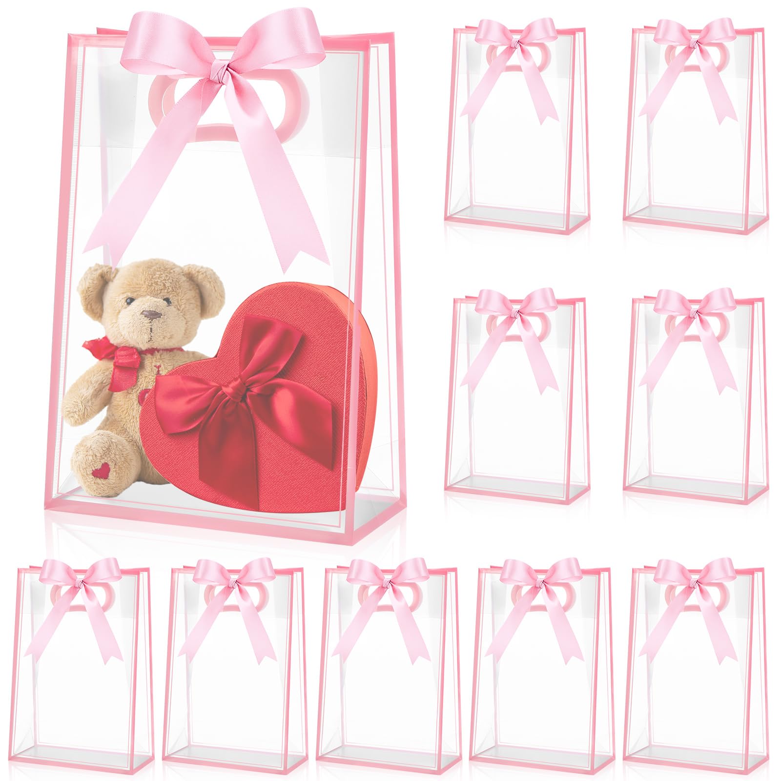 Aliceset 12 Pcs Clear Plastic Gift Bag with Die Cut Handles Valentine's ...
