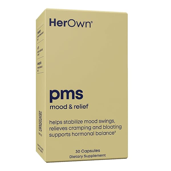 HER OWN PMS, SUPPORTS PMS SYMPTOMS, PROMOTES POSITIVE MOOD, NATURAL HORMONE BALANCE, HELPS RELIEVE CRAMPING, HOT FLASHES MENOPAUSE RELIEF, GLUTEN AND SOY FREE, VEGAN, 30 CAPSULES, 30 SERVINGS