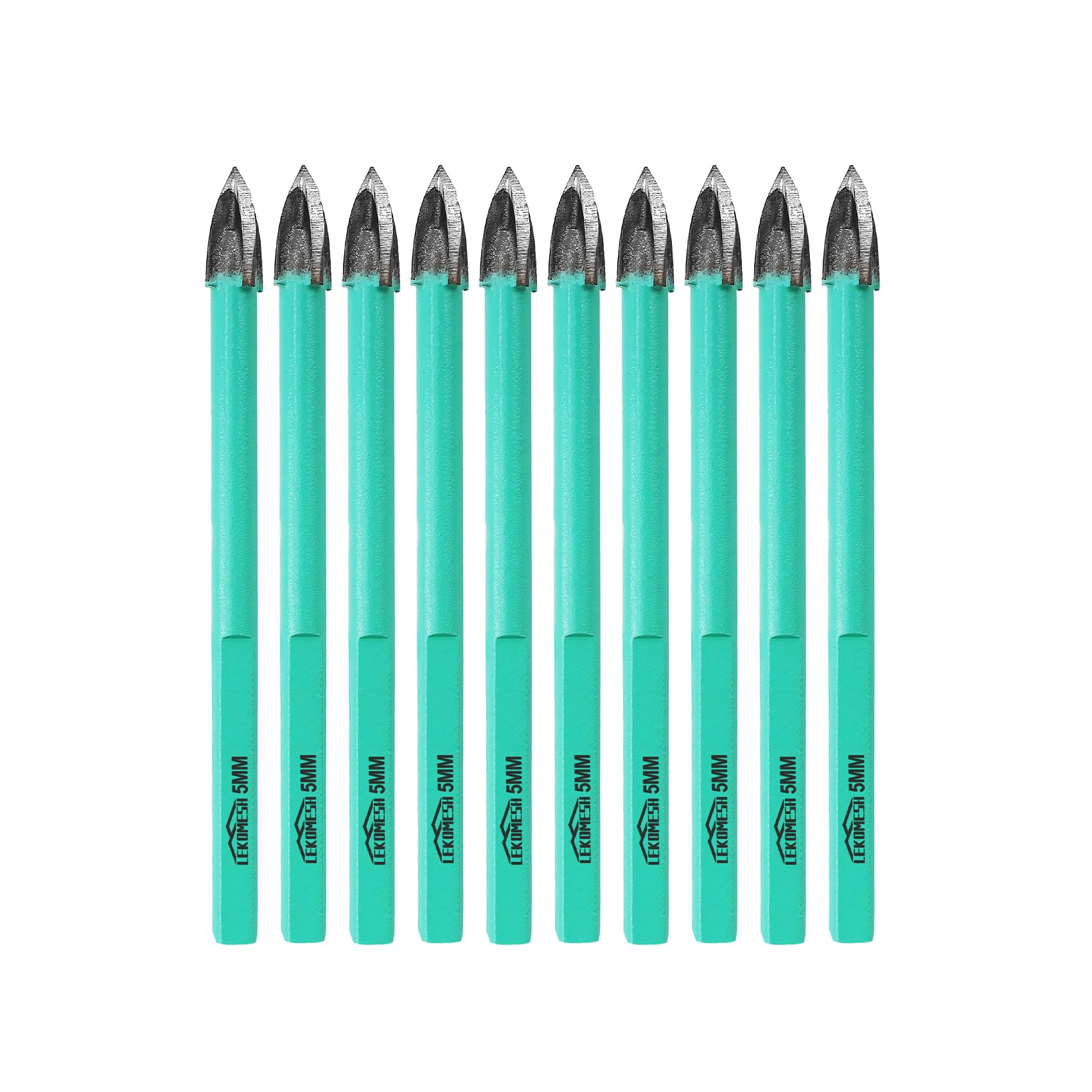 LEKOMESH Masonry Concrete Drill Bits - 10pcs 3/16Inch (5mm) Carbide Drill Bits Tip for Wood, Plastic, Masonry, Ceramic Tile, Concrete, Marble, Triangle Shank