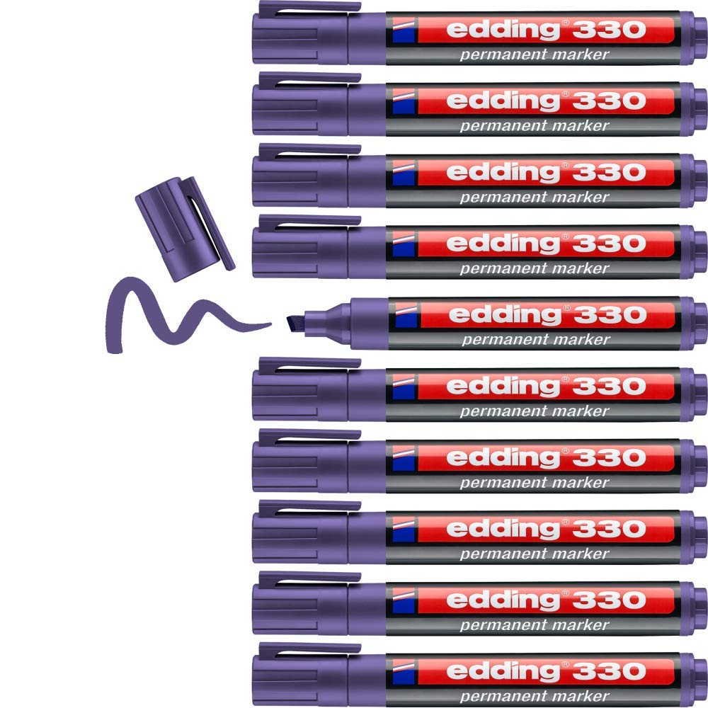 edding 330 permanent marker - violet - 10 pens - chisel tip 1-5 mm - waterproof, quick-drying, smear-proof pens - for cardboard, plastic, glass, wood, metal and fabric