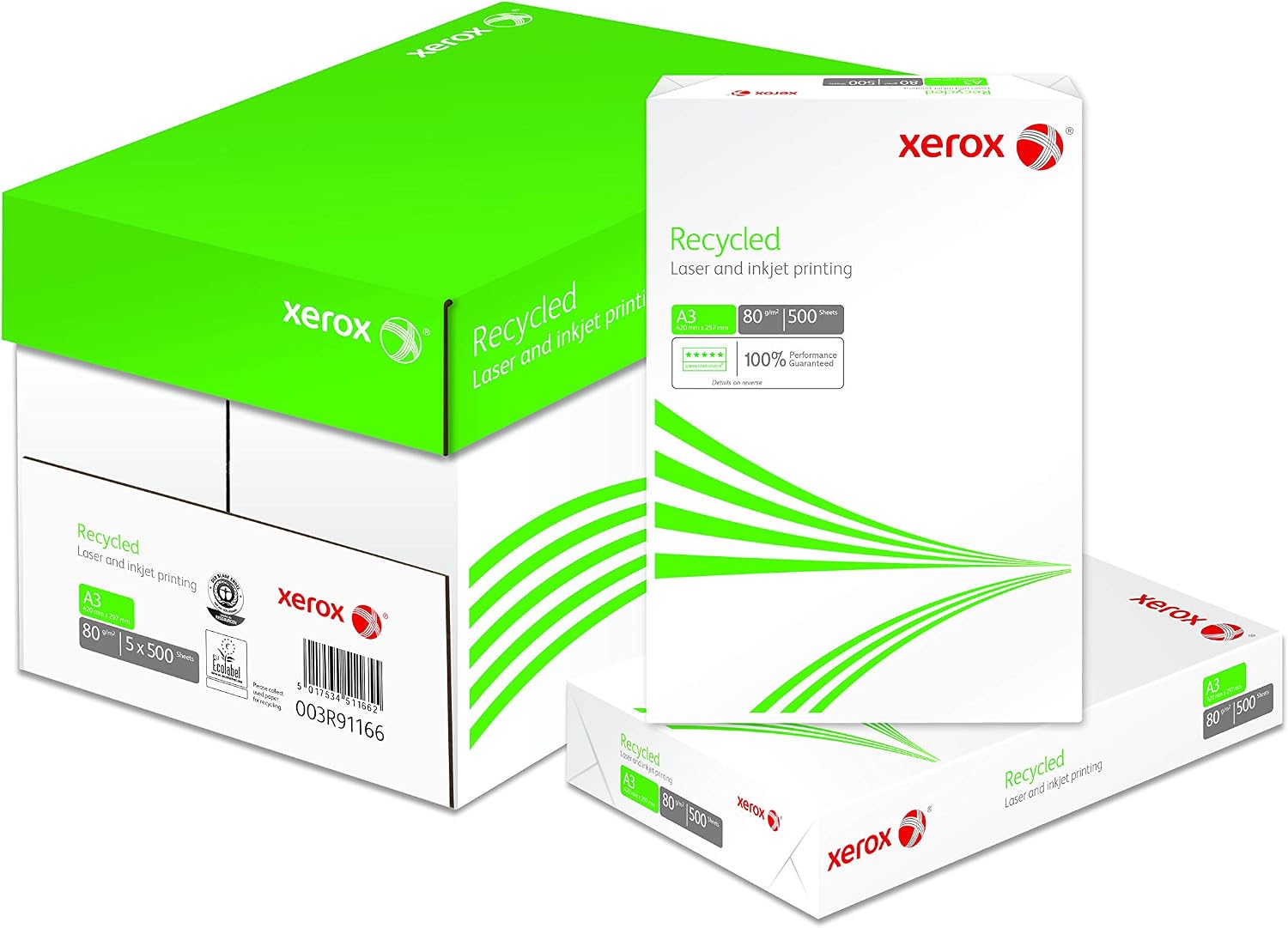 Xerox Recycled Paper 100% Recycled A3 80gsmWhite Ref 003R91166-1 Ream 500 Sheets, Dark white
