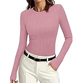 PRETTYGARDEN Crew Neck Long Sleeve Cute Going Out Tops for Women 2026 Casual Basic Slim Fit Womens Pullover Shirts
