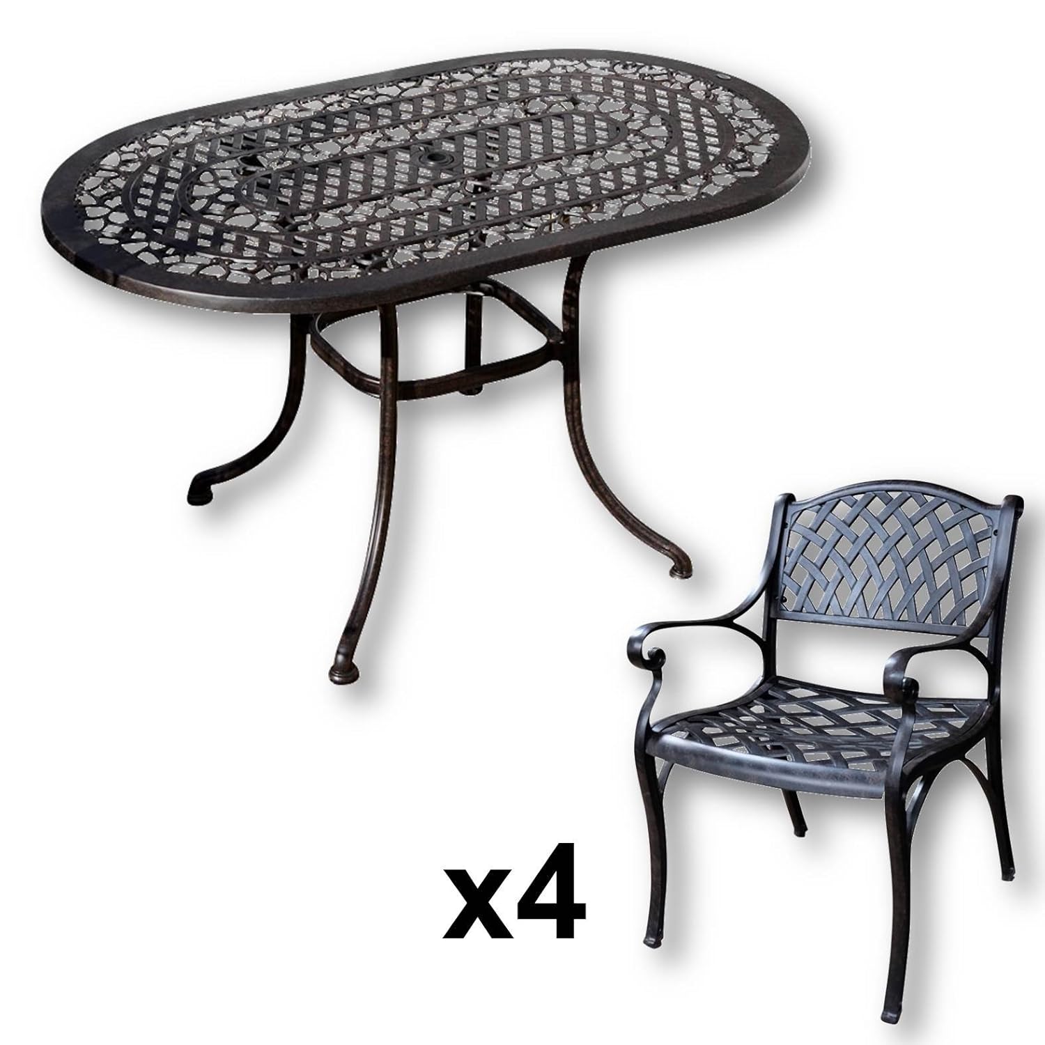 Lazy Susan - ELISE 136 x 81 cm Ovaler Gartentisch mit 4 Stühlen