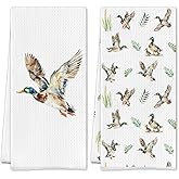 Serenehanctuary Rustic Mallard Duck Kitchen Towels, Duck Lovers Dish Tea Towels Gifts for Women Men, Farmhouse Cottagecore Mallard Ducks Decorative Hand Towel for Kitchen Bathroom, 16x24 Inch Set of 2
