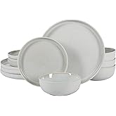 Gibson Elite Tahoe Sunset 12 Piece Stoneware Reactive Glaze (Service for 4) Ceramic Plates and Bowls Dinnerware Set - Cream White