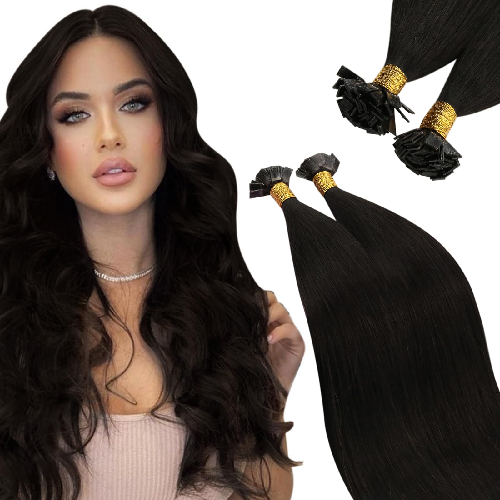 Ugeat Dark Brown Flat Tip Human Hair Extensions Darkest Brown Keratin Hair Extensions Real Human Hair #2 Hot Fusion 16 Inch Mid Back Length 50G 50S โ image 1