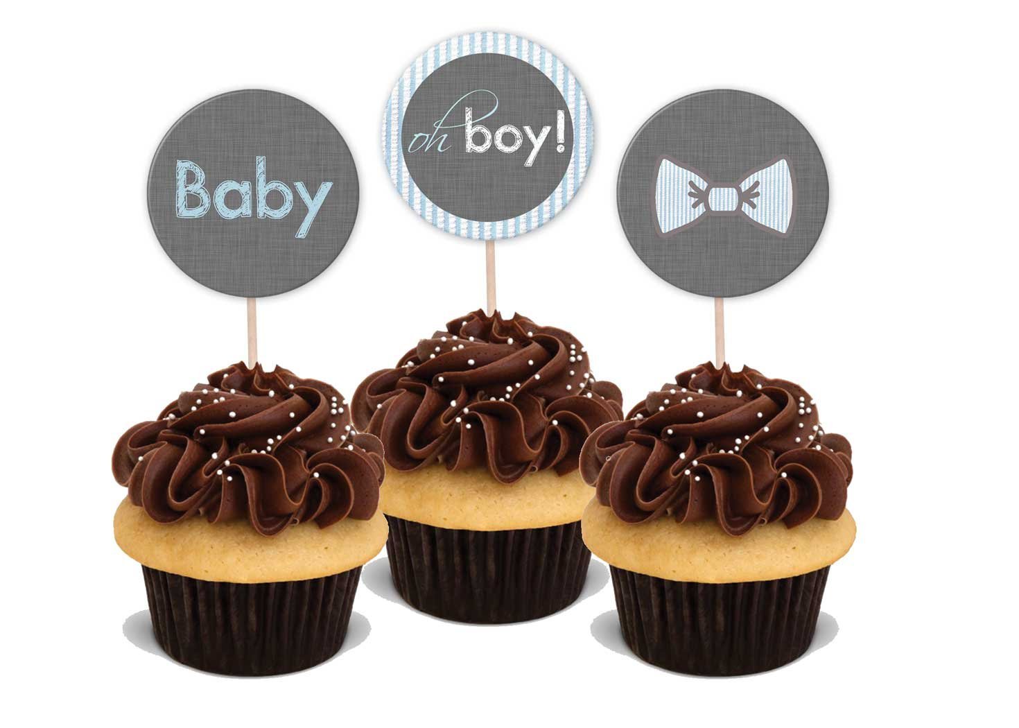 24 baby boy shower themed cupcake toppers Handmade