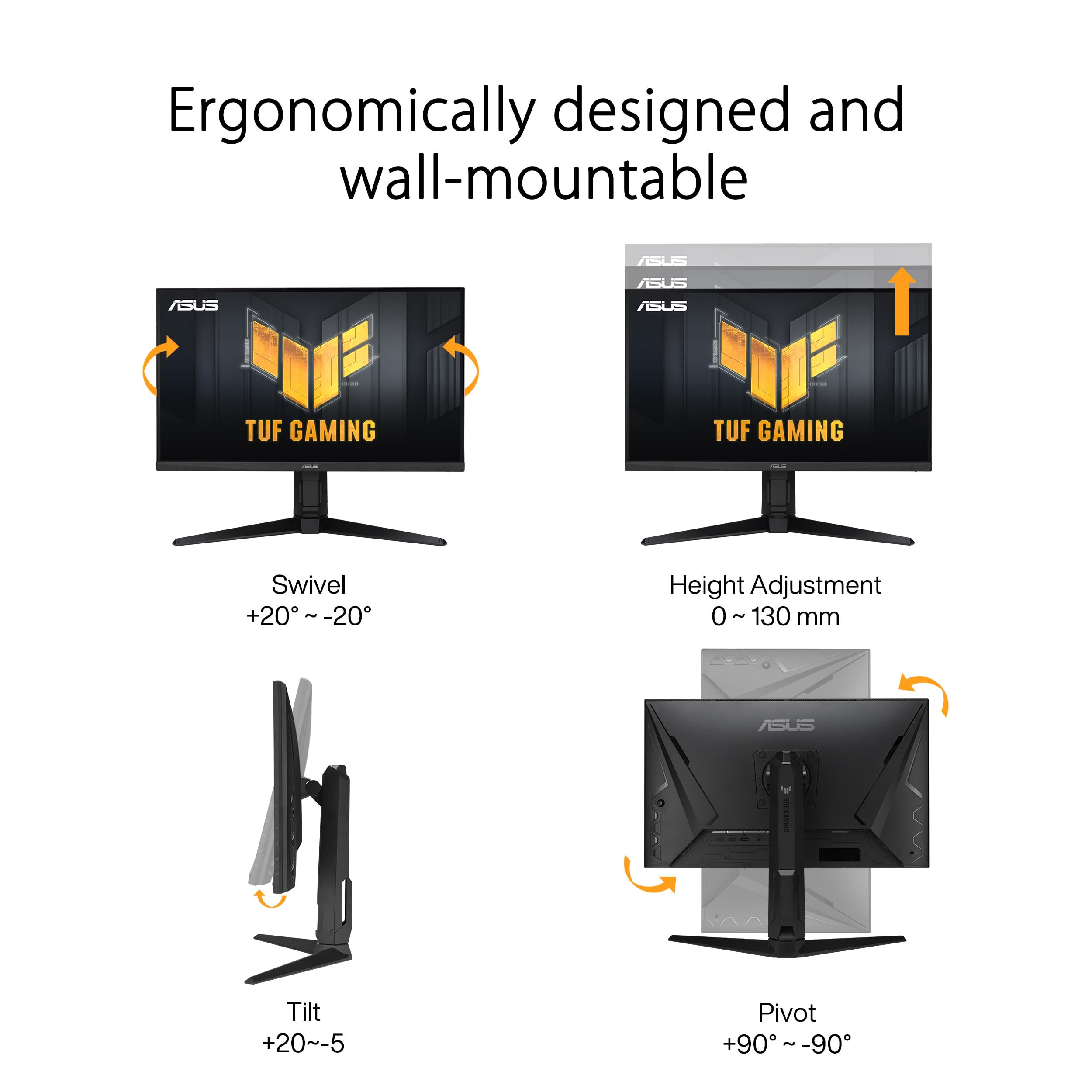 ASUS TUF Gaming 27” 1440P Gaming Monitor (VG27AQML1A) - QHD (2560 x 1440), 260Hz, 1ms, Fast IPS, Extreme Low Motion Blur Sync, G-SYNC compatible, FreeSync Premium, Variable Overdrive, DisplayHDR 40