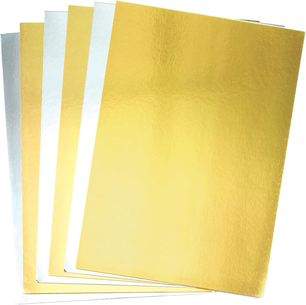 Baker Ross AC375 A4 Gold & Silver Metallic Card 250gsm Pack of 20 Sheets