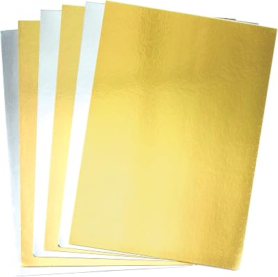 Baker Ross AC375 A4 Gold & Silver Metallic Card 250gsm Pack of 20 Sheets