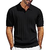PJ PAUL JONES Mens Polo Shirts V-Neck Knit Polo Textured Summer Shirts