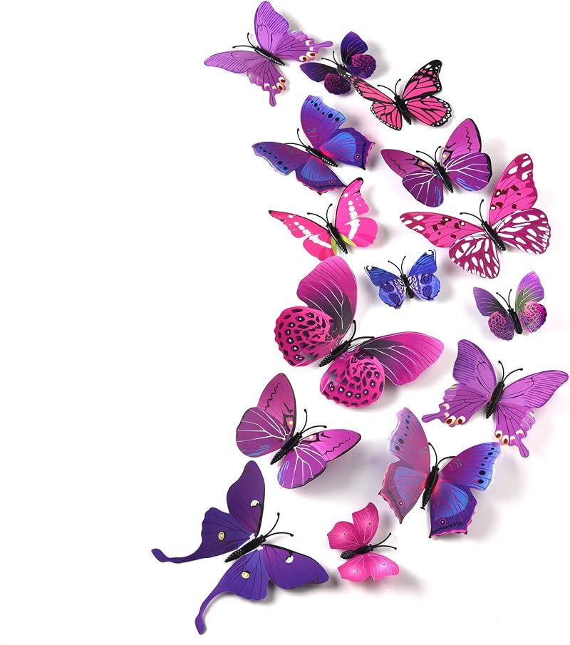 TUPARKA 36 Pieces 3D Butterfly Wall Stickers Purple PVC Magnets Dots