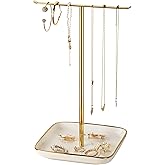 pickpiff Necklace Holder Stand with Ceramic Base: 12" Jewelry Tree Display Organizer for Necklaces, Bracelets, Rings, Earring