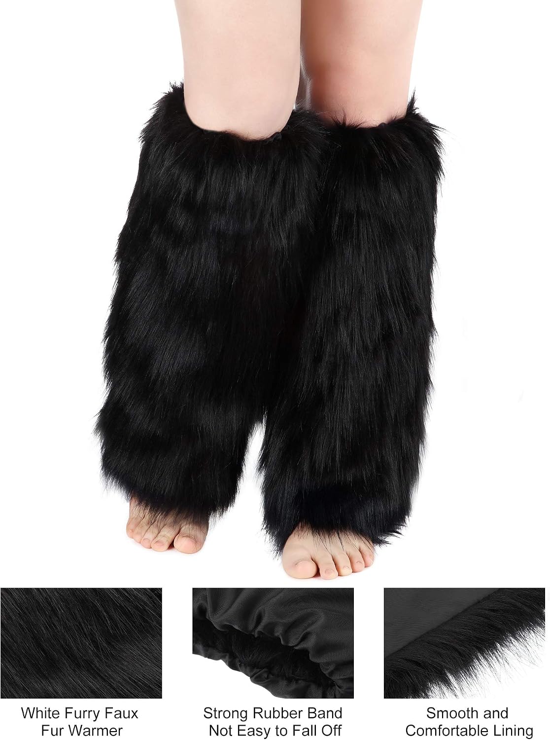 SATINIOR 2 works Faux Fur Cuffs Furry Long Leg Warmer Wrist Cuff Warmer Boot Cuff (Black) - Image 4