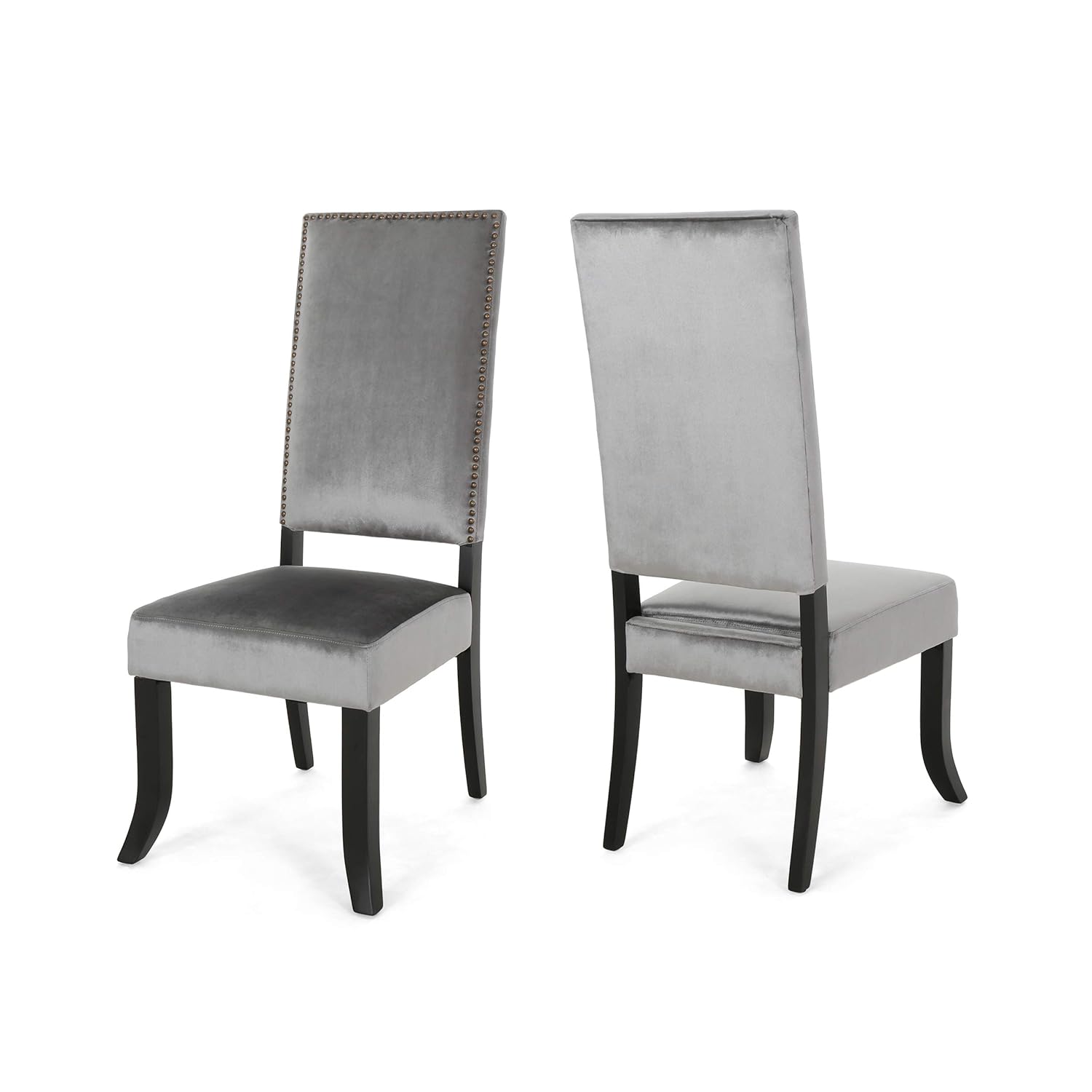 Christopher Knight Home Elizabeth Velvet Dining Chairs, Glam, High Back, Nailhead Accents, Smoke and Dark Brown (Set of 2)