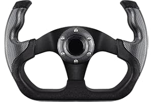 QYMOPAY Universal Racing Steering Wheel, 6 Bolt Anti-Slip Leather and Aluminum Gaming Wheel with Horn Button for Racing/Car S