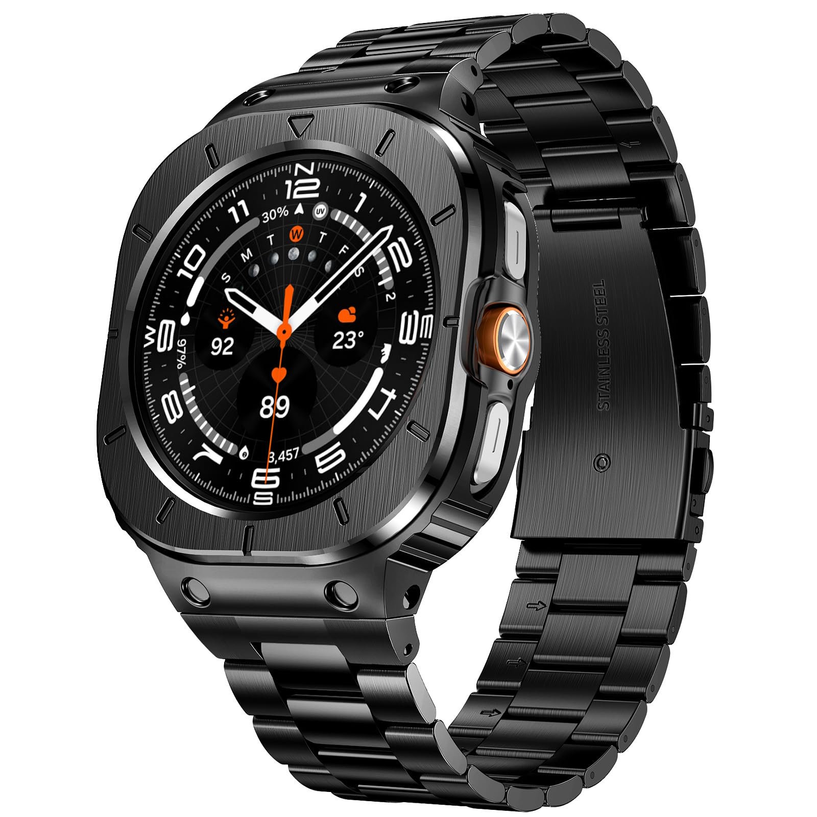 Photo 1 of ++CLOSED BY FACTORY+++SUPLINK Stainless Steel Bands Compatible with Samsung Galaxy Watch Ultra Band for Men (2025/2024), Adjustable Metal Band Protective Bumper for Galaxy Watch Ultra Case Accessories 47mm,Black