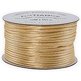 Nylon Satin Cord 2mm Rattail Cord Champagne String - 55Yds Chinese Knotting Cord Rat Tail Silk Cord for Bracelet Necklace Jewelry Making Macrame Trim