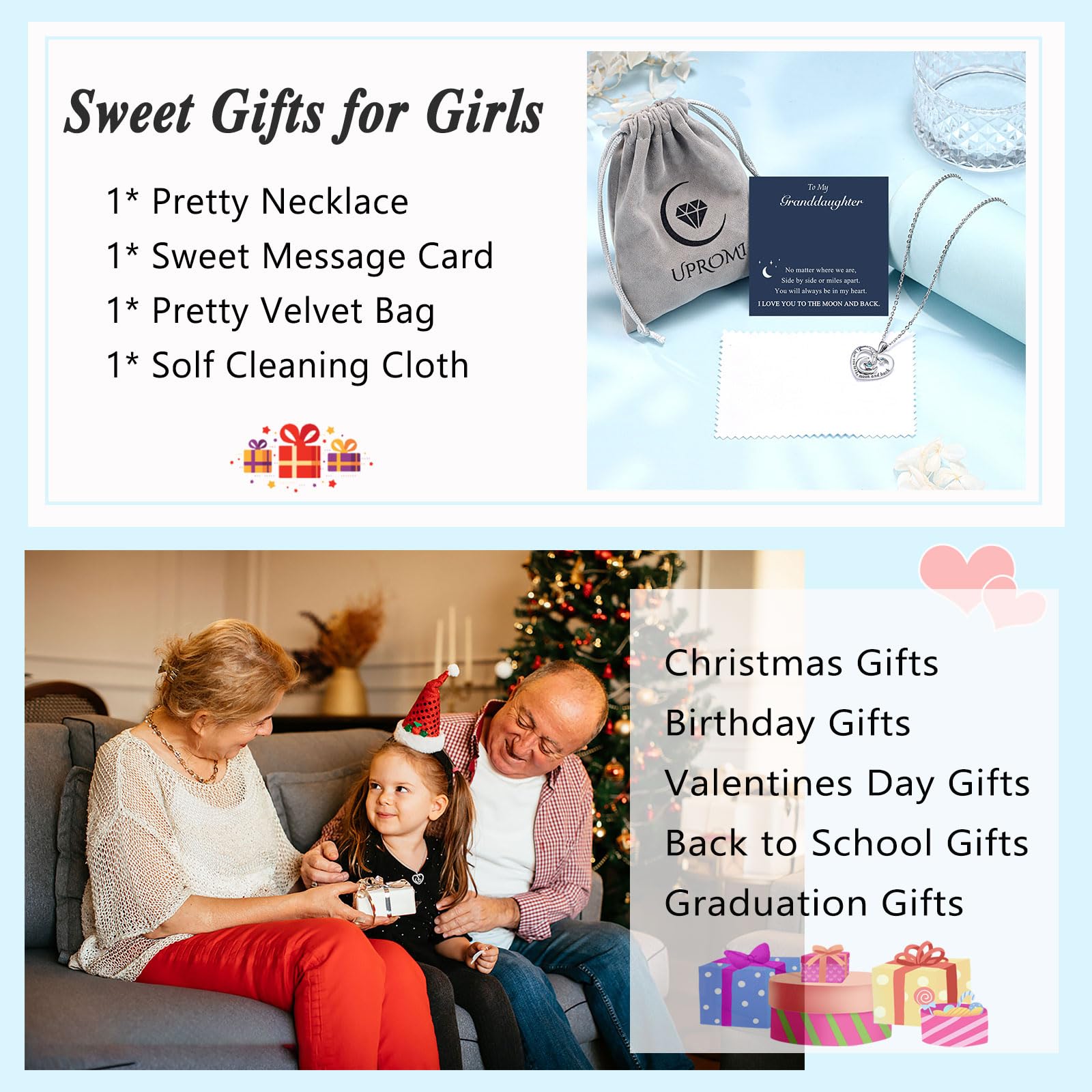 UPROMI To My Granddaughter/Daughter/Niece Gifts Necklace, Valentines Christmas Birthday Gifts, I Love You to The Moon and Back