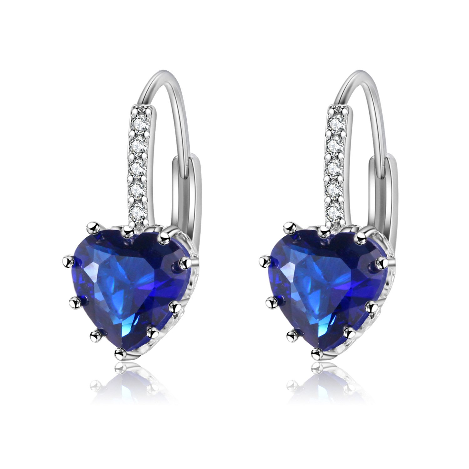 Uloveido White Gold Plated CZ Crystal Hoop Heart Earrings for Women Girls, Anniversary Wedding Birthday Hook Earrings Heart for Mom Girlfriend Gift BME131