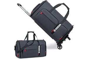 Vessgra Rolling Garment Bags for Travel, Garment Bag with Wheels, Convertible Garment Duffel bag, Carry On Garment Bag with Shoe Pouch, Rolling Duffel Bag with Detachable Trolley System-Dark Grey