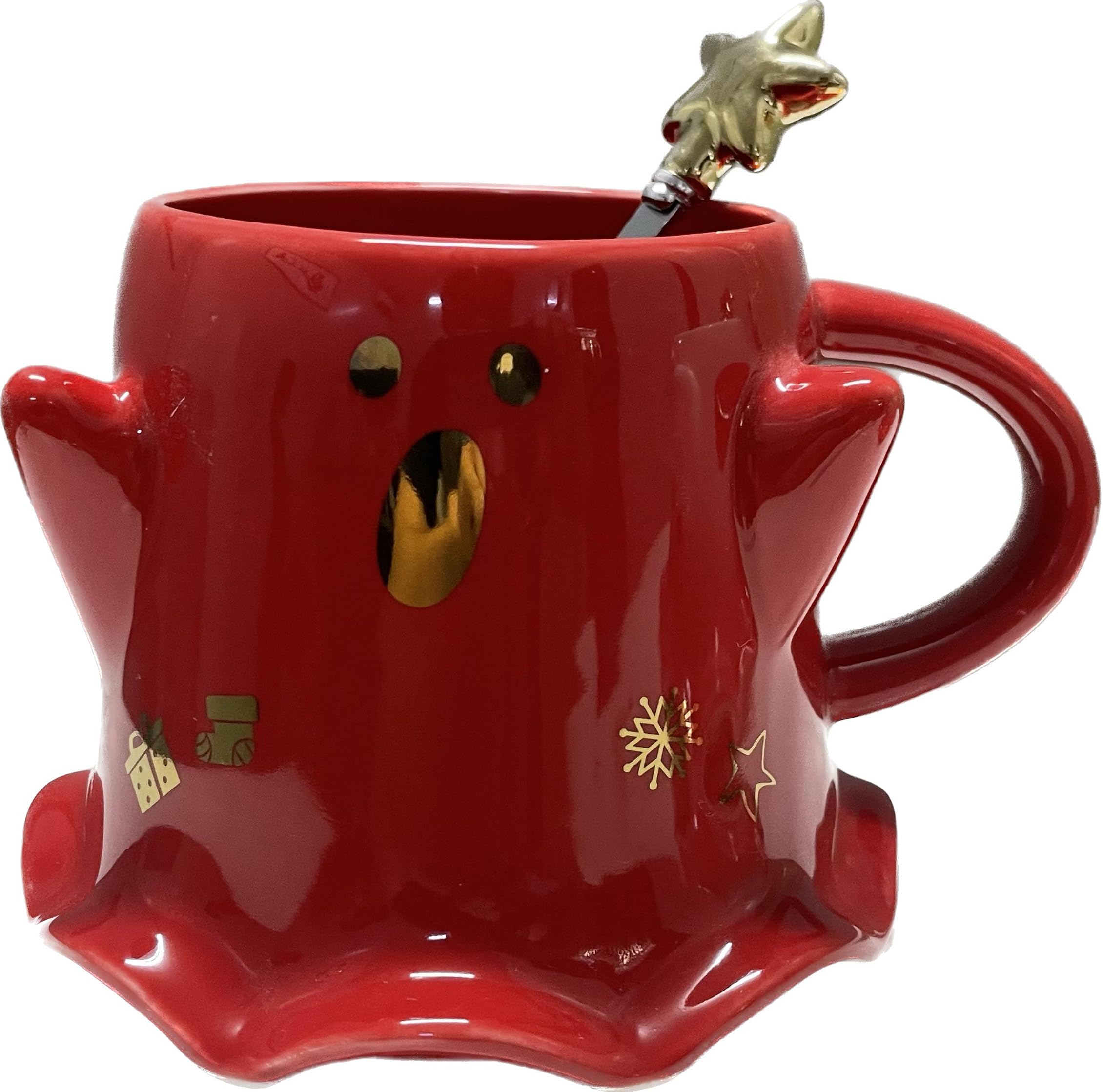 KKGUD Novelty Tea Cup, Ceramic 15.5oz Halloween Coffee Mug with Spoon- Scary Ghost (Red) — image 1