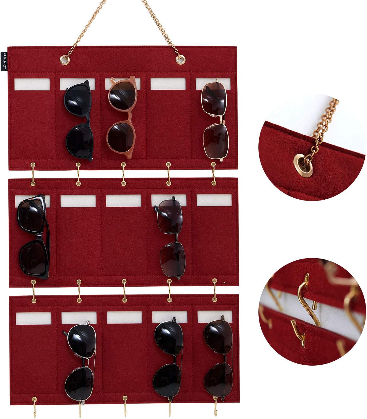 BOKENTO Sunglasses Organizer Storage, Upgraded Detachable Hanging Eyeglasses Holder