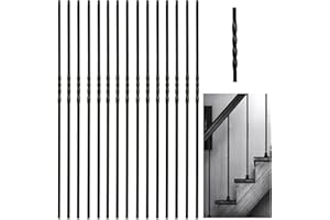 MYEMDAN 15 Pcs Hollow Single Twist Iron Balusters, 1/2" x 44" Hollow Iron Baluster for Staircase Remodel, Matte Black Metal Railing