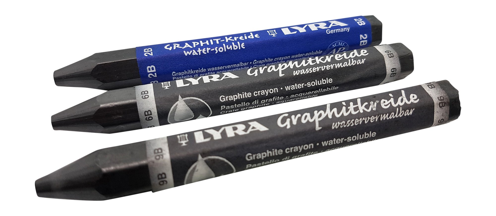 LYRA Graphite Stick, Assorted degree Graphite stick set - Water Soluble - 2B 6B 9B, Art, drawing supplies for sketch & shading pencils - 3 crayon stick