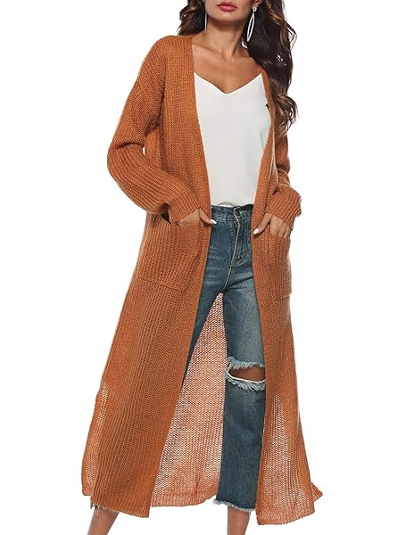 WOMENS CARDIGAN SWEATERS LONG SLEEVE LONG KNIT CARDIGAN...