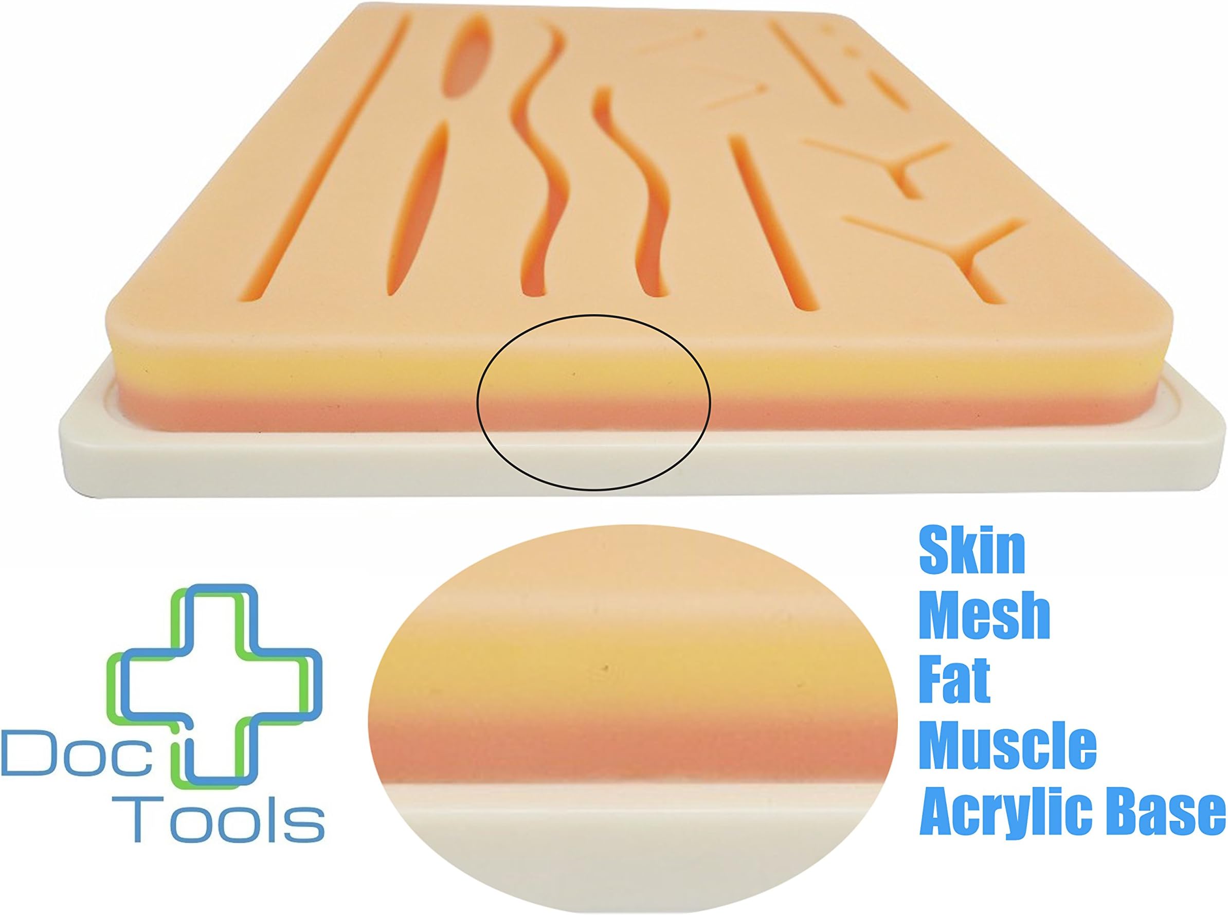 Doc Tools Large 3 Layer Suture Practice Pad Skin with 14 Wounds on Acrylic Base for Added Strength | Includes Layer of mesh for Added Strength | Will Not Easily Rip Or Tear Doctors Nurses
