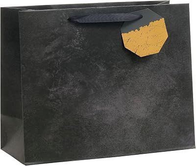 UK Greetings Large Gift Bag Black Design with Gold Crackle Tag