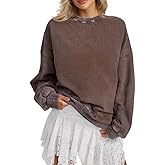 Yimoon Women's Oversized Acid Wash Sweatshirt Vintage Crewneck Sweatshirts Baggy Y2k Teen Clothes Outfits