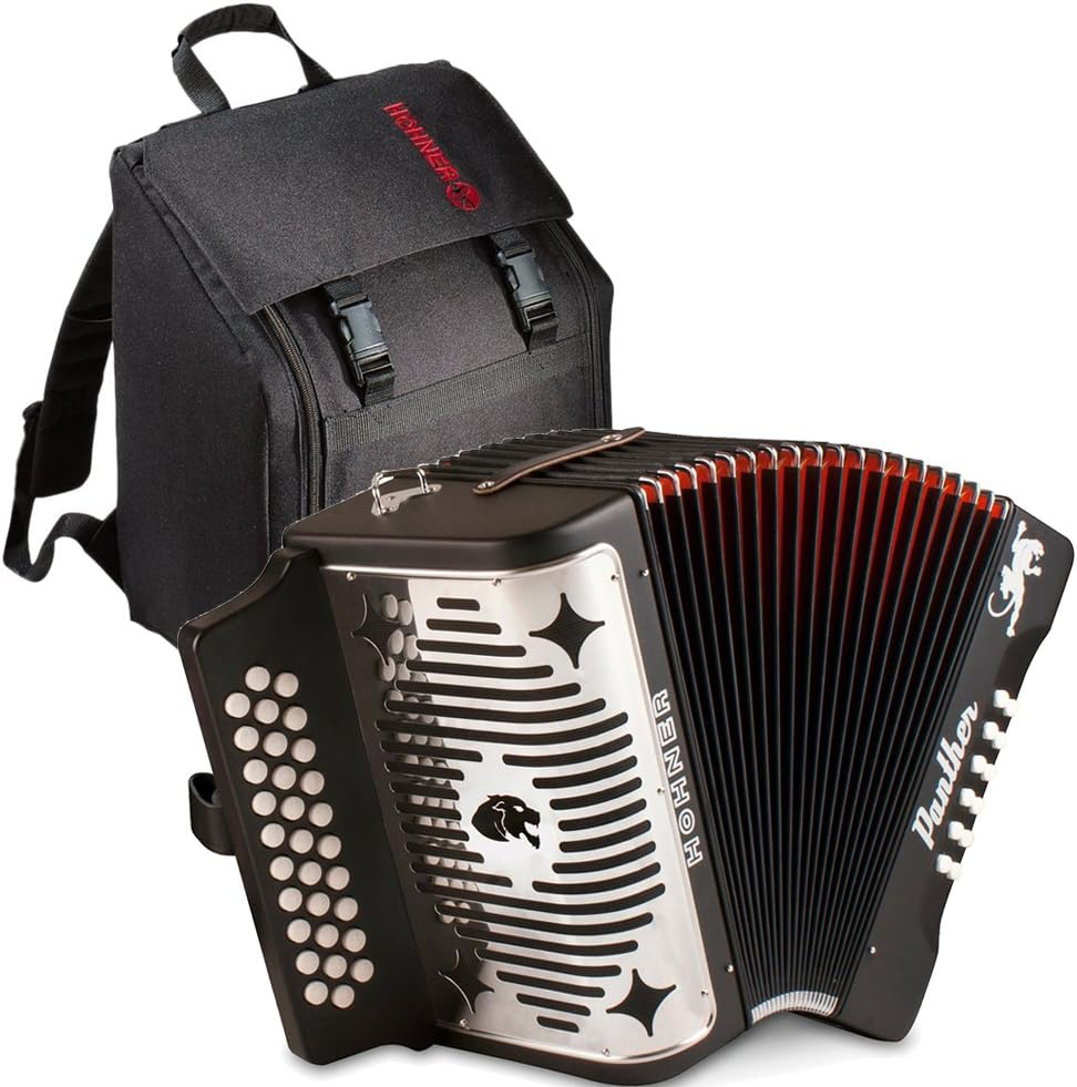 Folk & World Black Hohner Panther G/C/F 3Row Diatonic Accordion Accordions