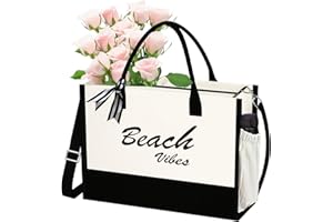 JOJHDR Phrase Canvas Beach Bag,Zipper and Slide Pockets,Stylish Canvas Bag Shoulder Strap and Bottom Support, Office Handbag