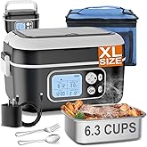 ZRYBOMY 6.3-Cup Cordless Electric Lunch Box for Adults, 27000mAh Heated Lunch Box For Men Battery Powered with Automatic Heating, 100W Self-Heating Portable Food Warmer for Hot Meals Anywhere, Black