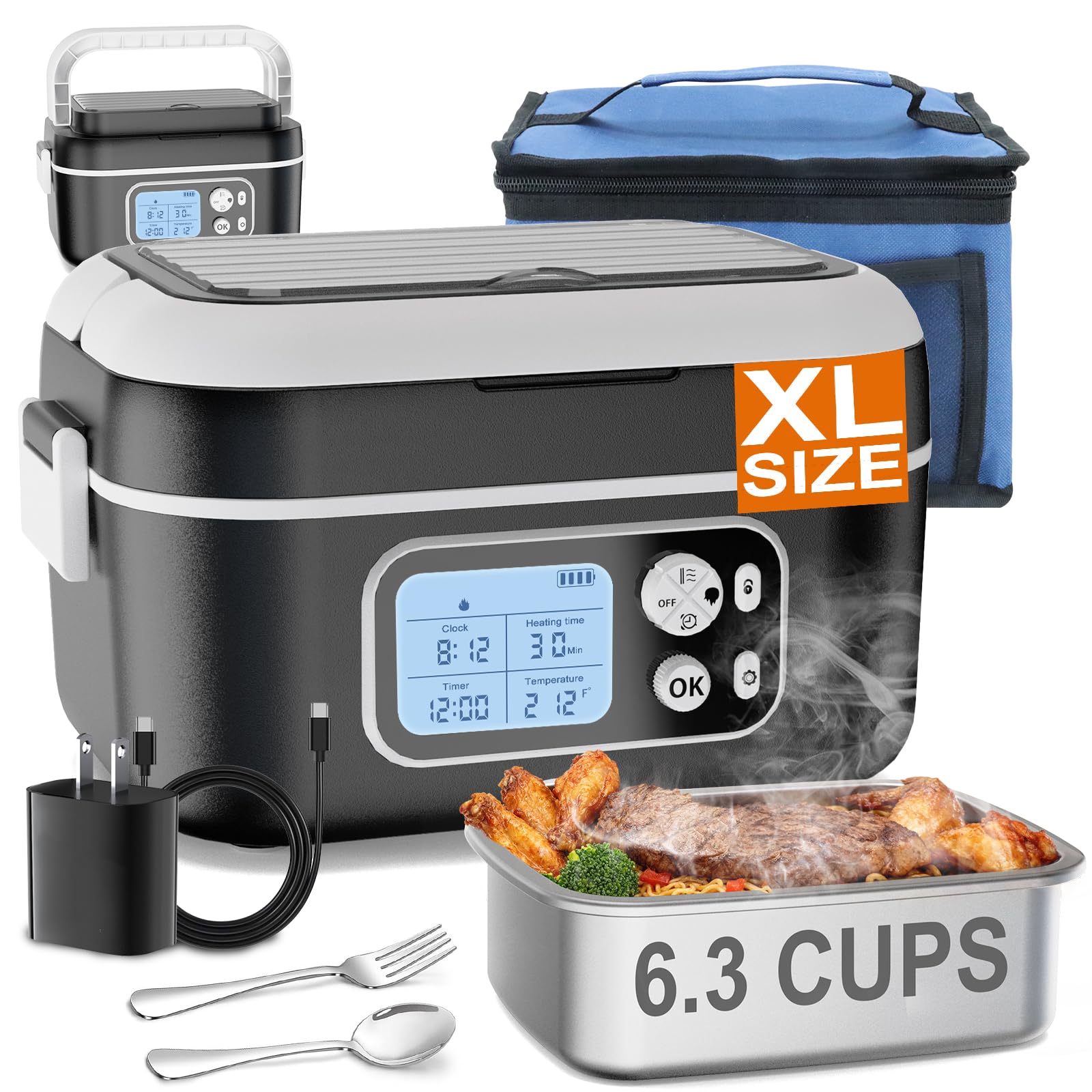 Photo 1 of ZRYBOMY 6.3-Cup Cordless Electric Lunch Box for Adults, 27000mAh Heated Lunch Box For Men Battery Powered with Automatic Heating, 100W Self-Heating Portable Food Warmer for Hot Meals Anywhere, Black