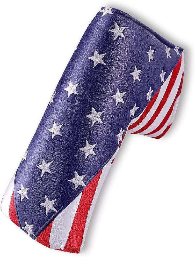 Golf Putter Cover, Golf Club Head Covers Mallet Putter Headcover Synthetic Leather Golf Blade Putter Cover with Magnetic Closure & America USA Style for Golf Putter Covers for Blade Putter Covers